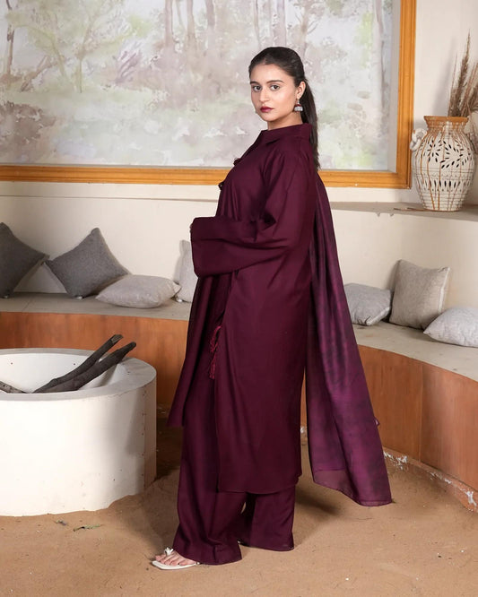 SOLID MEHROON DHANAK SET