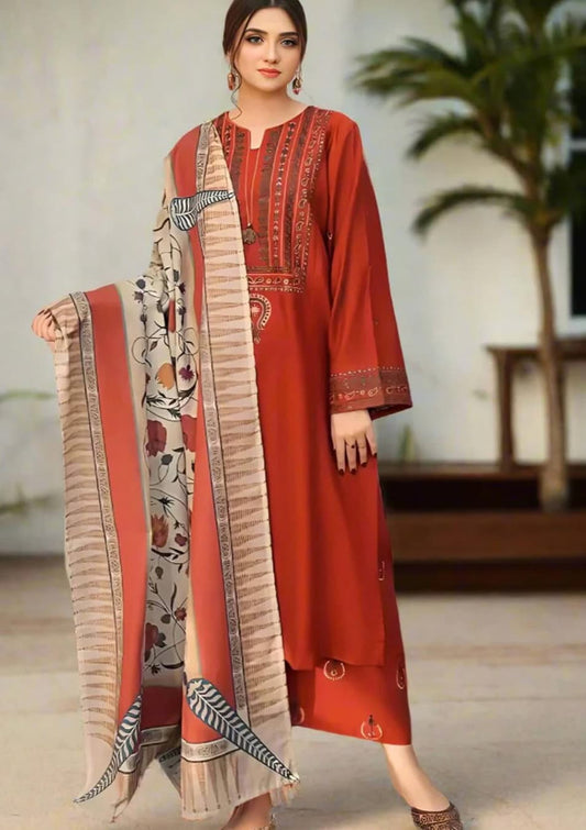 UROOJ EMB 3Pc With MONAR DUPPATA