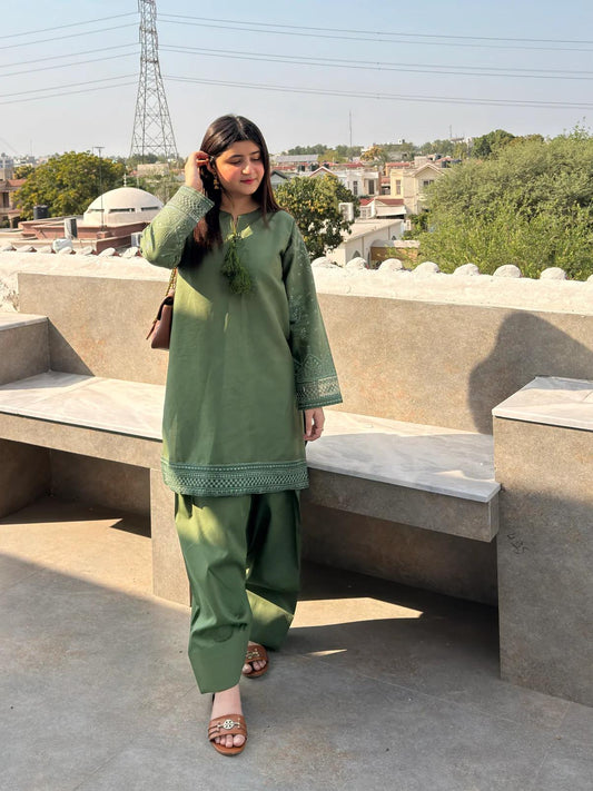 GREEN MINSHA 2PC ( FARSHI SHALWAR)