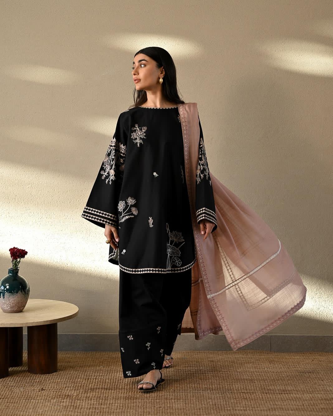 EID SPECIAL ZAIB LAWN LUXURY  CO-ORD SET WITH FARSHI